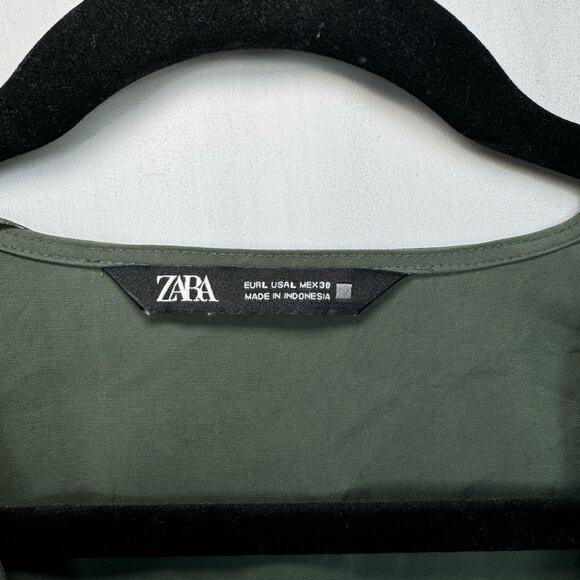 Zara V Neck Lace Up Corset Long Sleeves Flowy Mini Dress Khaki Green Size Large - Picture 9 of 14